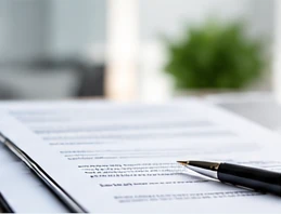 A pen resting on a legal document